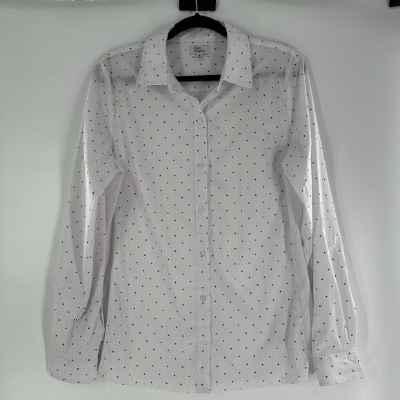 Kim Rogers Women's Blouse M Pink & White Stretch Side Houndstooth Button Up NWOT - Picture 1 of 9